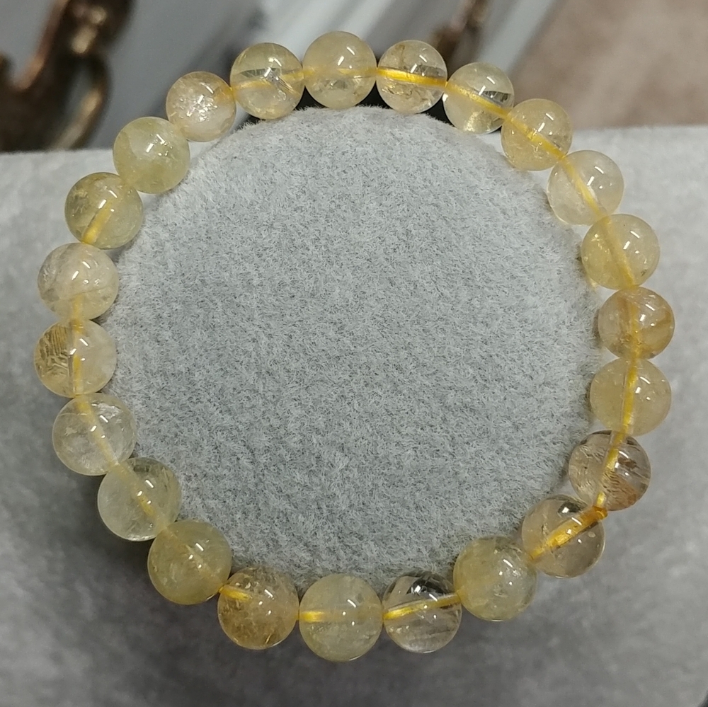 Citrine Beaded Stretch Bracelet Natural Gemstone 9mm Bead Yellow Citrine Crystal